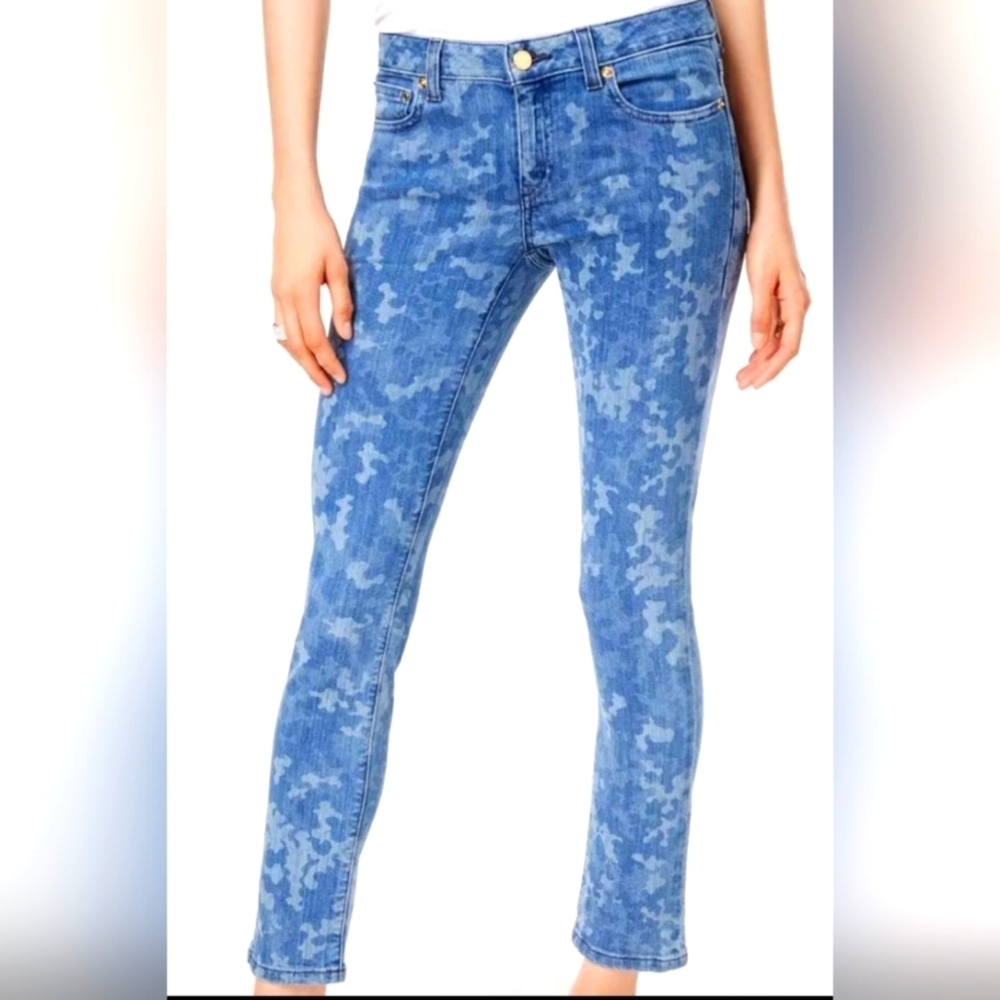 Michael Kors Izzy Printed Skinny Hip Jeans Indigo blue Low Rise Size 0